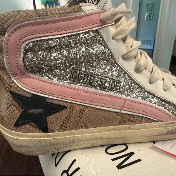 Golden Goose Women's Glitter Sneakers - Silver, Pink, and White - Picture 3 of 9